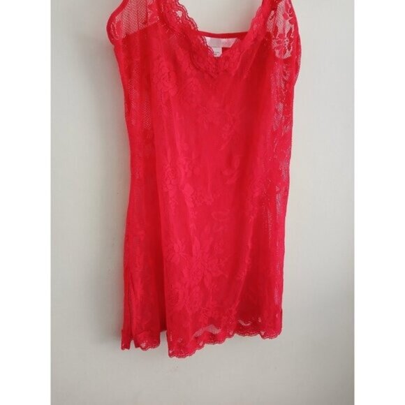 Victoria's Secret Womens M Y2K Nightie Chemise Red Lace Sheer Cami Romantic - Picture 2 of 7